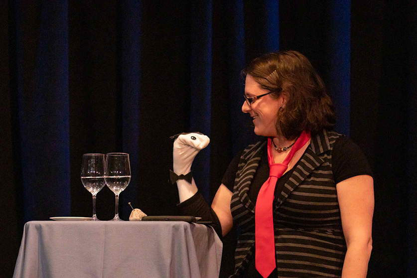 Sarah and Clarence, a sock hand puppet